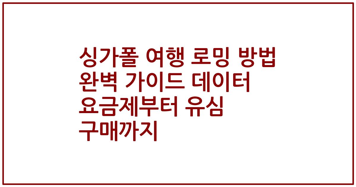 싱가폴 여행 로밍 방법 완벽 가이드 데이터 요금제부터 유심 구매까지